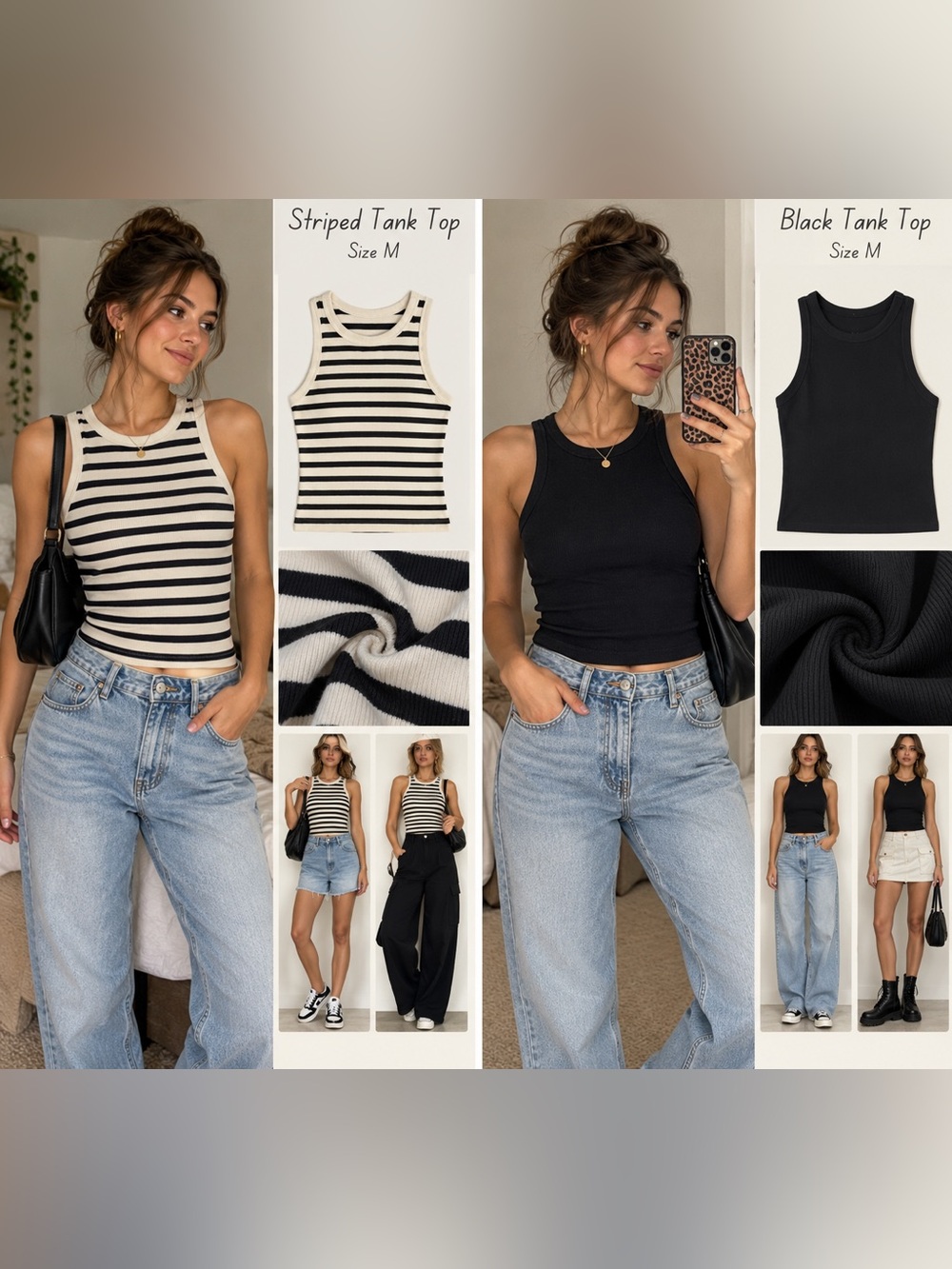 a new day Black Tank and Black & Cream Striped Crop Muscle Tees